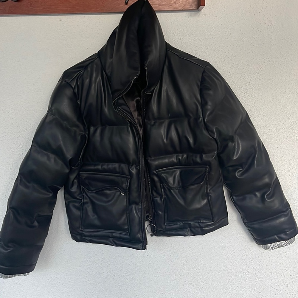 Sunset Spring Faux Leather Puffer -Size Small